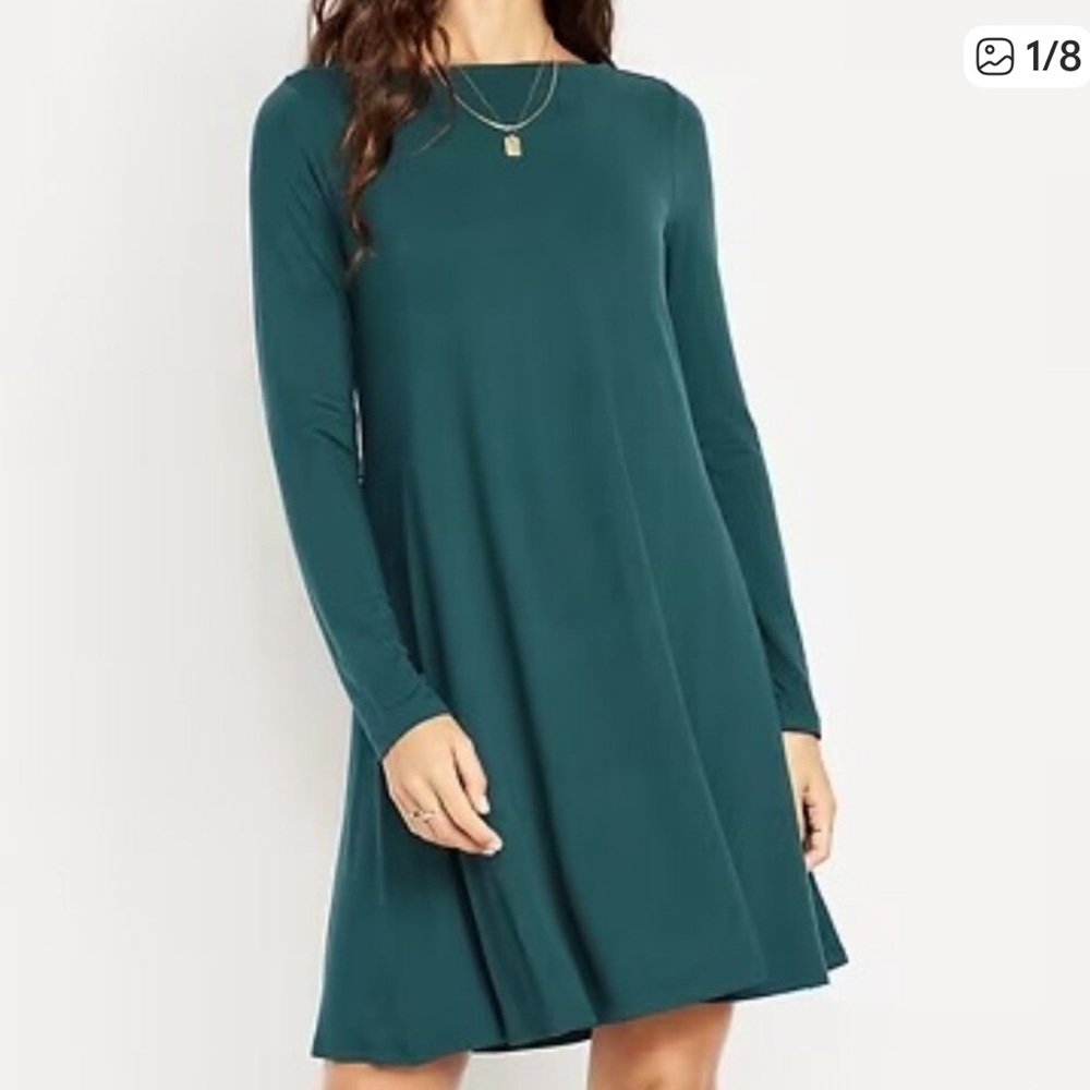 NWOT Old Navy Emerald/Jade Green Long Sleeve Stretch Flowy Swing Dress sz L
